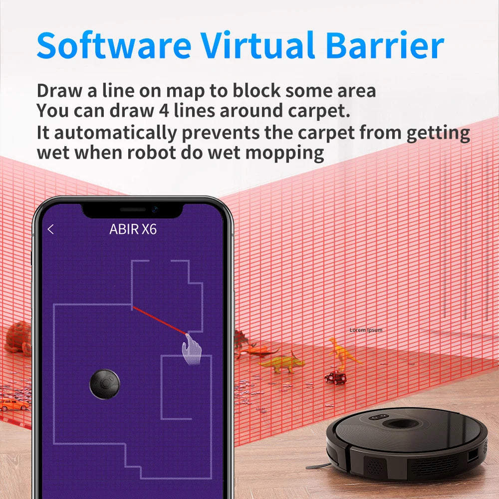 ABIR X6 Robot Vacuum Cleaner, Visual Navigation,APP Virtual Barrier,6000PA Suction,Smart Home Mop,Floor Carpet Washing Appliance - Image 6
