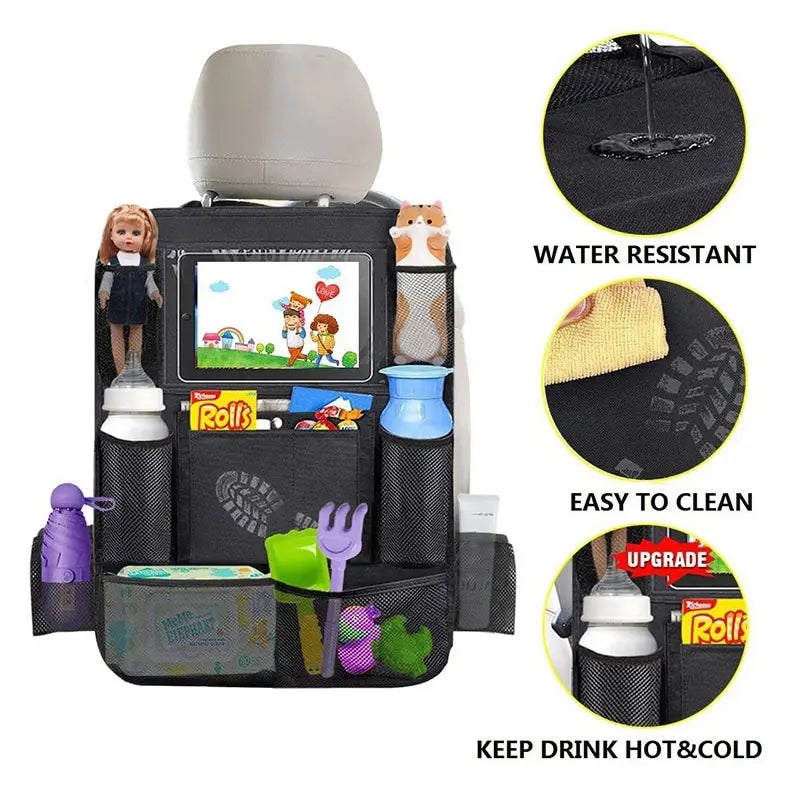 Car Back Seat Organizer with Touch Screen Tablet Holder Automatic Storage Pocket Protector for Travel - Image 6