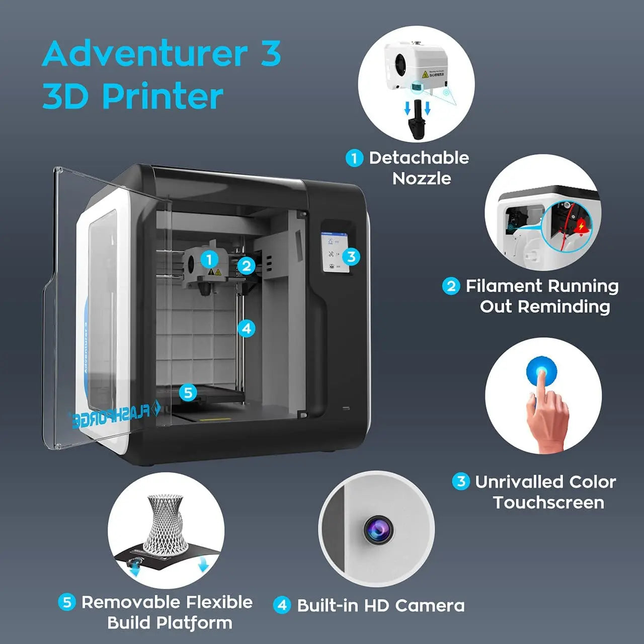 Flashforge 3D Printer Adventurer 3 DIY Kit Auto-leveling WIFI Out of Box Built-in Camera Automatic Leveling 3D Cloud Printing - Image 6