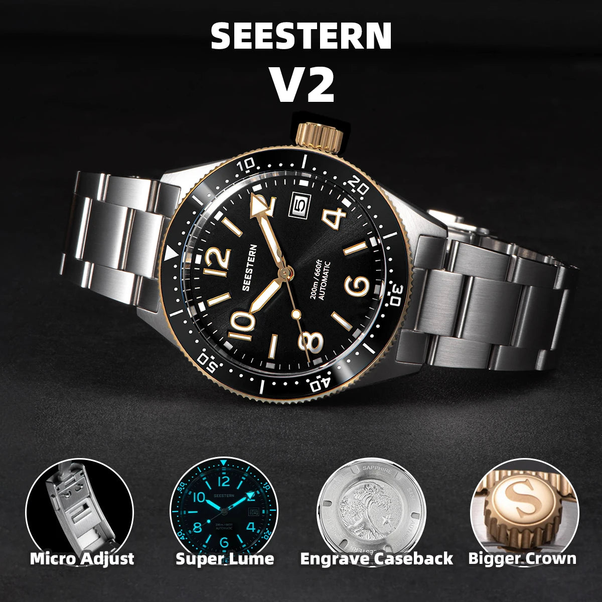 S434 Diver Watch Men Automatic NH35A Movement BGW9 Luminous Mechanical Wristwatches 20ATM Waterproof Sapphire Deployment Buckle