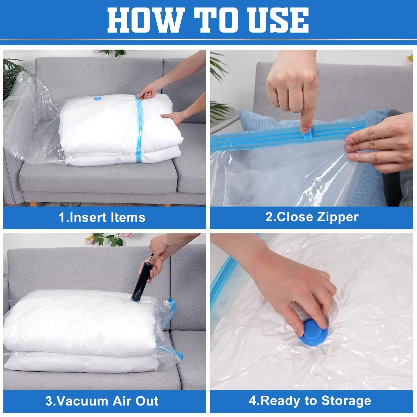 Vacuum Storage Bags Space Saver 80% More Compression Organizer Vacuum Sealer Bags with Travel Hand Pump for Blankets Clothes - Image 9